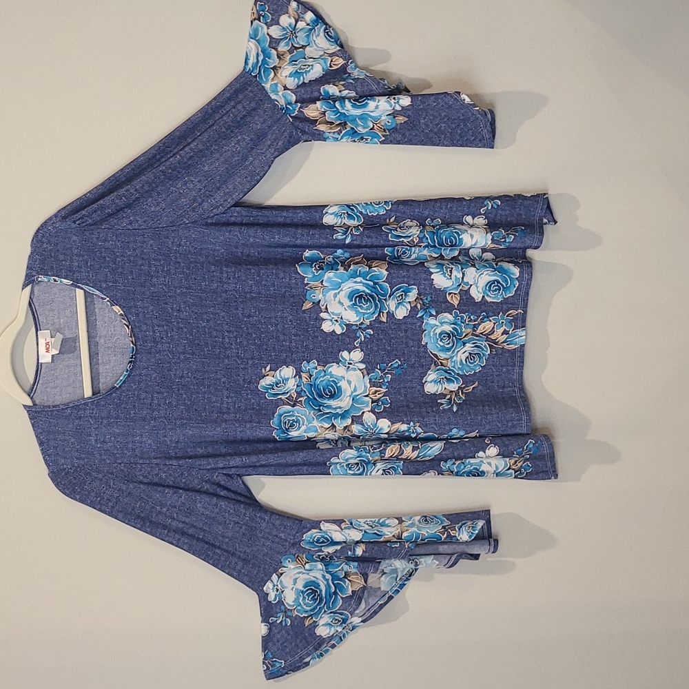 MOA, blue, floral, long sleeve, polyester and spandex